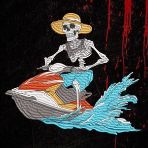 Skeleton Jet Ski Embroidery Design | Tropical Gothic Back Patch | DST PES EXP