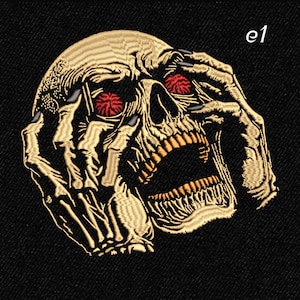 Screaming Skull Embroidery Design – Gothic Horror Skeleton Patch, Jacket Back Patch for Biker Vests, Digital File EXP DST PES