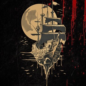 Wzór haftu: Statek Piratów Widmo | Naszywka z gotyckiego pirata | PES DST EXP