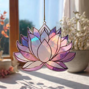 Hologram Acrylic Lotus Flower Suncatcher, Spiritual Window Hanging
