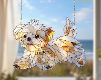 マルチーズ犬のアクリル製窓飾り、アクリル製サンキャッチャー