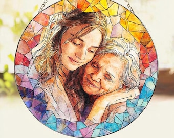 Custom Photo Stained Glass Suncatcher, Personalized Family Portrait