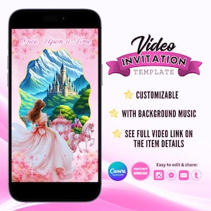 Invitación de cumpleaños de princesa, invitación a fiesta de princesa, invitación de princesa rosa, invitación al castillo de princesa, video invitación de cumpleaños