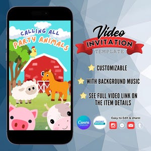 Farm Birthday Invitation, Farm Party Invitations, Farm Animals Invite, Barnyard Invite, Farm Boy Birthday Invite, Birthday Video Invitation