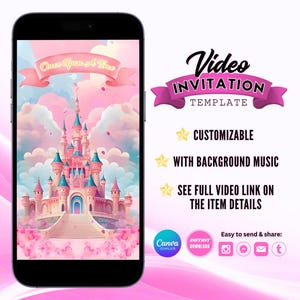 Invitación de cumpleaños de princesa, invitación a fiesta de princesa, invitación de princesa rosa, invitación al castillo de princesa, video invitación de cumpleaños