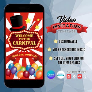 Carnival Birthday Invitation, Carnival Party Invitation, Circus Invitation, Circus Party Invite, Carnival Theme, Birthday Video Invitation