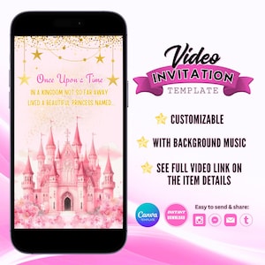 Invitación de cumpleaños de princesa, invitación a fiesta de princesa, invitación de princesa rosa, invitación al castillo de princesa, video invitación de cumpleaños