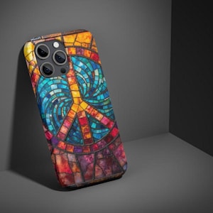 Mosaic Peace Sign MagSafe iPhone Case: Tough Boho Hippie Cover