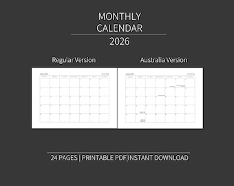 Monthly Calendar 2026 | Digital Print
