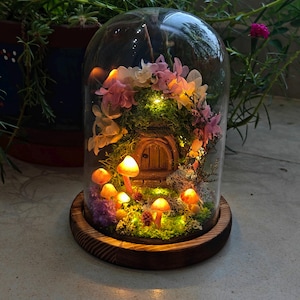 Handmade Mushroom Lamp with Flowers, Cute Elf Cottage Magic Mushroom Lamp, Whimsical Bedroom, Housewarming Gift, Birthday Christmas Gift