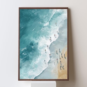 Beach Wall Art Print, Ocean Waves Poster, Coastal Wall Decor, Beach Aerial View Art, Summer Beach Wall Art, Ocean Scene  Decor
