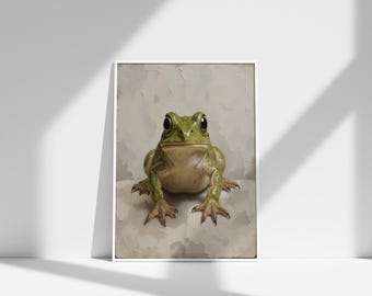 Frog Poster, Frog Painting, Animal Print, Japan Art Print, Vintage Animal Wall Decor, Gender Neutral Lovers, Minimalist Neutral Wall Art