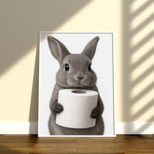 Bunny Toilet Paper, Funny Bathroom Wall Art, Rabbit Printable Art, Bathroom Printable Wall Art, Bunny Humor Print, Animal Home Decor