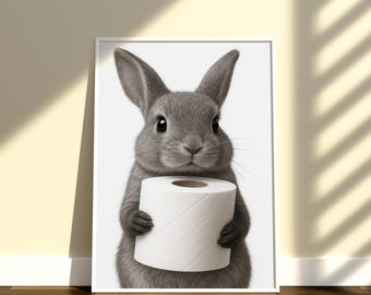 Kaninchen Toilettenpapier, lustige Badezimmer Wandkunst, Kaninchen druckbare Kunst, Badezimmer druckbare Wandkunst, Kaninchen Humor Druck, Tier Wohnkultur