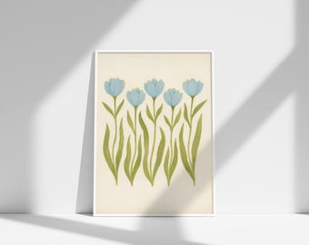 Tulip Flower Art, Abstract Plant Wall Art, Modern Botanical Wall Art, Floral Wall Decor for Living Room, Perfect Gift for Nature Lover