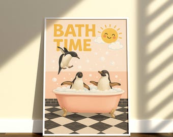 Penguin Poster Animal Bathroom Poster Penguin Gift Penguin Art Bathroom Wall Decor Poster Black and White Bathroom Print Digital Download