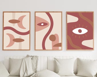 Abstract Face and Eye Wall Art Set, Modern Art Poster, Female Face Painting, Contemporary Poster for Living Room Decor