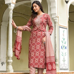Elegant Maroon Indian Kurta Set with Printed Dupatta – Ethnic Rayon Suit for Women | Traditional Indian Outfit | Festival Wear