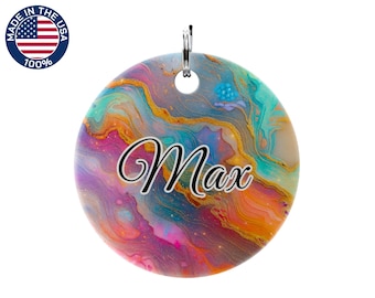 Swirl Personalized Dog ID Tag, Custom Pet Name Tag, Colorful Space Dog Tag for Pets, Unique Cosmic Pet Collar Tag, 4 Unique Designs