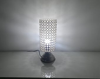 Brushed Chrome Crystal Pleated Table Lamp – Mid Century Modern Scalloped Desk Light