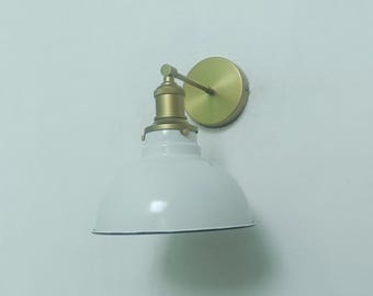 Brushed Brass Wall Lamp - White Cone Shade, Modern Sconce Lighting