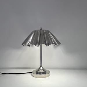 Modern Chrome Pleated Mushroom Table Lamp Mid Century Modern Silver Scalloped Desk Light  Minimalist