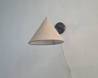 Single Fabric Shade Raw Brass Mid Century Wall sconce
