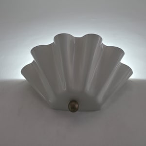 White Fluted Ceramic Shell Sconce | Mid-Century Modern Pleated Wall Light