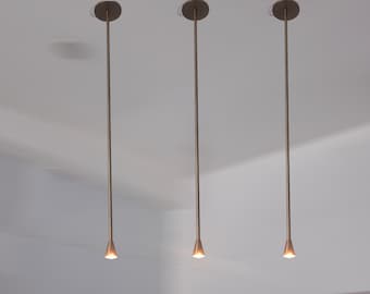Set van 3 moderne, architectonische slanke hanglampen – minimalistische conische hanglamp, antiek patina