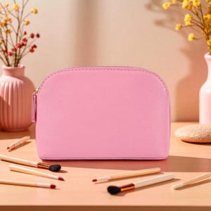 PU Leather Makeup Bag with Zipper – Waterproof Travel Cosmetic Pouch, Toiletry Organizer, Solid Color Wash Bag for Women & Girls