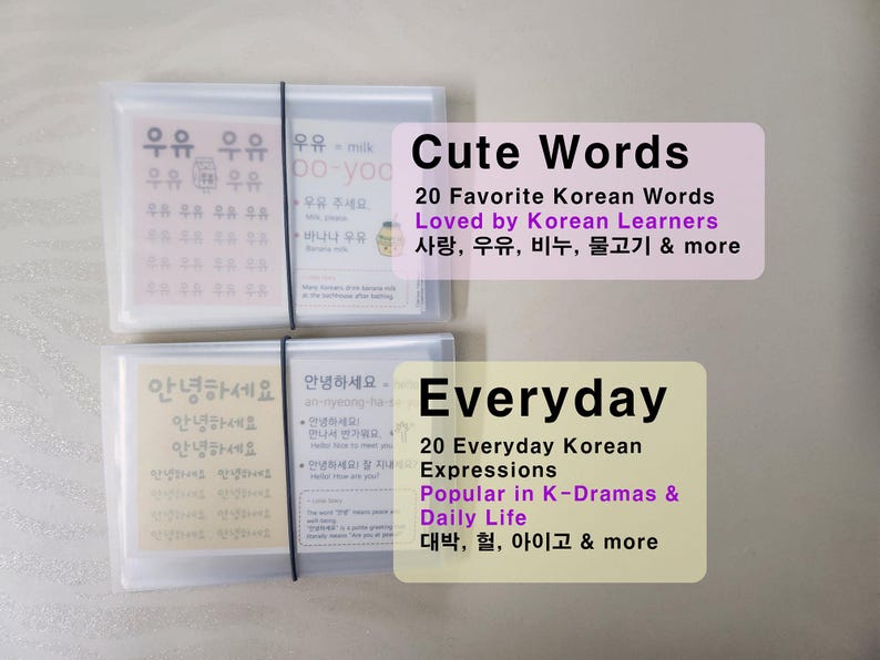 Cute Korean Workbook | Learn Korean | Korean Flashcards | Korean Handwriting Practice | Korean for Beginners | Reusable Flash Cards Bundle (Vol.1+2)