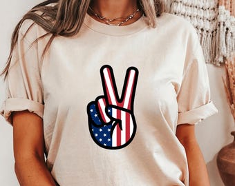 Patriotic Peace Sign, American Flag, Retro USA Comfort Colors T-Shirt