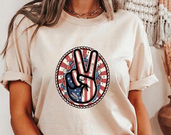 Patriotic Peace Sign, American Flag, Retro USA Comfort Colors T-Shirt