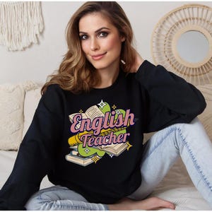 Teacher Sweatshirt Gift For Teacher Sweater Cute Back To School Crewneck Retro Cartoon Shirt English Teacher Sweatshirt Gift From Student