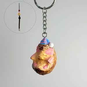 Handmade Wooden sleeping hedgehog keychain, Bag Charms,Car Keyring, Cell phone Chain,Purse Charms