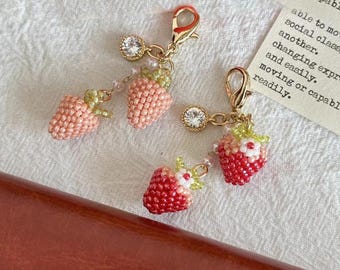 Hand Beaded Strawberry Keychain and Bag charm, Purse Handbags Bag Accessories Key Charms & Lobster Clasp