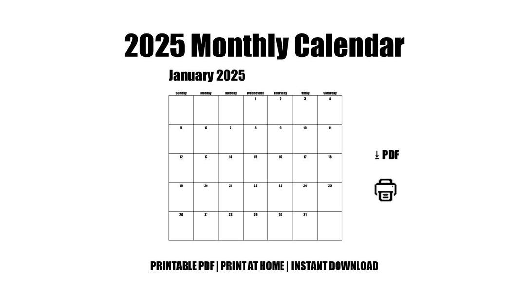 2025 Minimalist Calendar: A4 Printable Monthly Planner (sunday Start ...