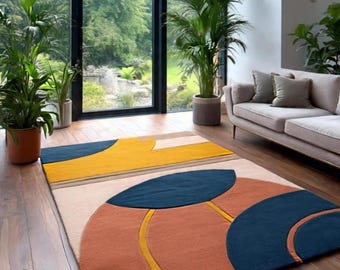 Hand Tufted Wool Area Rug – Modern Geometric Abstract Design