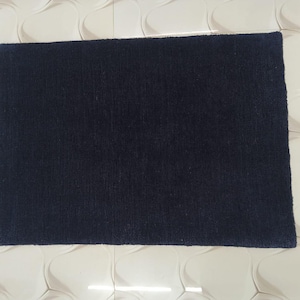 Handwoven Navy Blue Wool Rug: Minimalist Modern Area Carpet