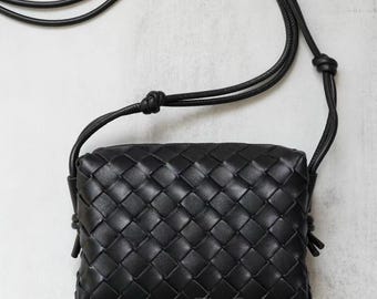 Bolso bandolera de piel de oveja tejida: bolso de hombro para mujer hecho a mano