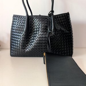 Black braided nappa leather duffle bag, woven sheep and cow leather stylish weekender