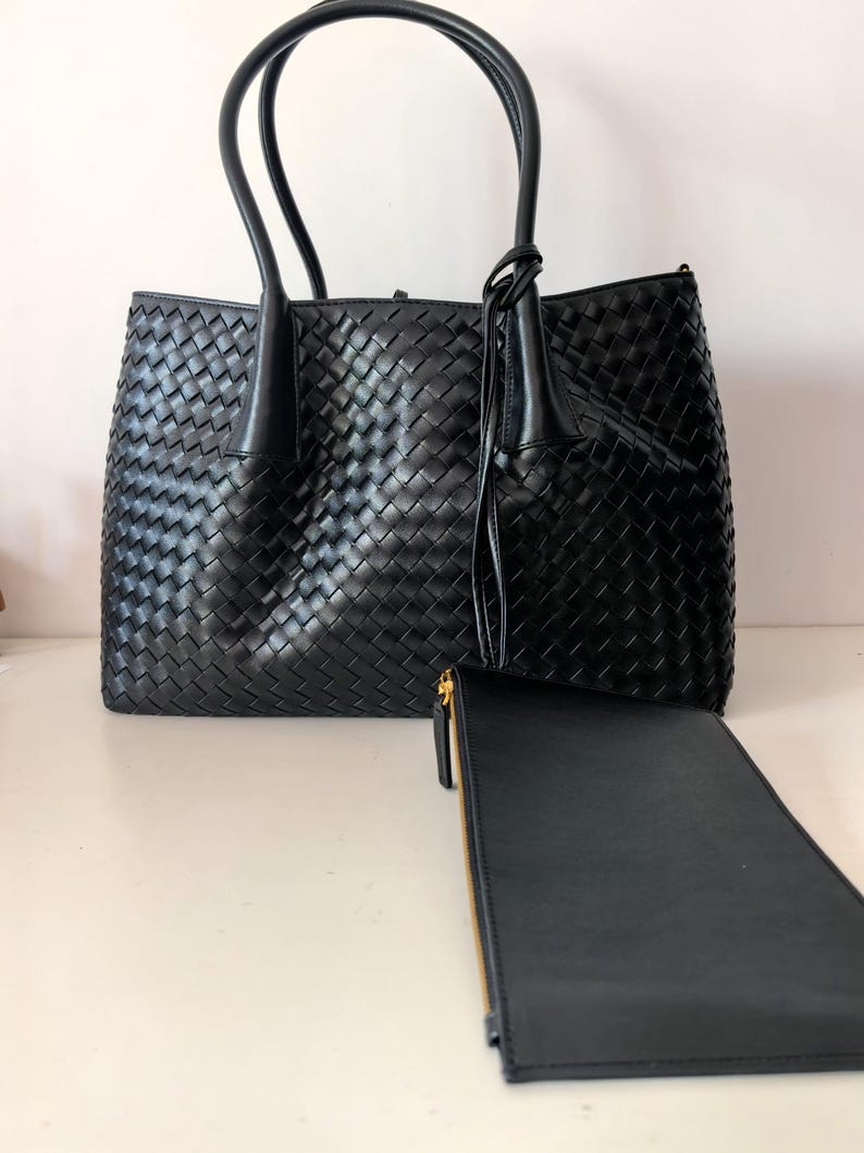 Black braided nappa leather duffle bag, woven sheep and cow leather stylish weekender