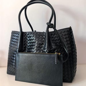 Black braided nappa leather duffle bag, woven sheep and cow leather stylish weekender