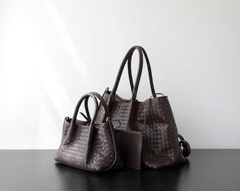 Bolso tote de piel de oveja tejido a mano: bolso de viaje de gran capacidad