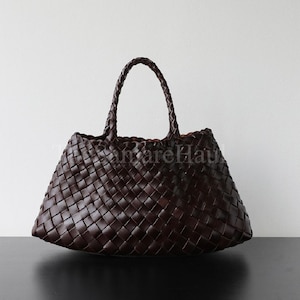 Women 100% Genuine Cowhide Handbag Hand-woven Vintage Retro Casual Shoulder Bag, Soft Leather Bag , Gift for Her