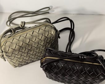 Woven Sheepskin Leather Crossbody Bag: Handmade Women's pouch genuine leather, elegant handbag, With Customizable Bags Charm, Gift for her