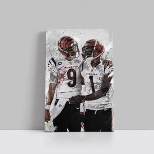 Joe Burrow Ja&#39;Marr Chase Canvas Cincinnati Bengals Poster Football Wall Art NFL Framed Canvas Print Sports Home Decor K113 Birthday Gift