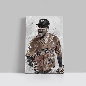 Jose Altuve Canvas Houston Astros Poster Baseball Wall Art MLB Player Framed Canvas Print Sports Home Decor K15 Birthday Gift
