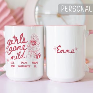 Girls Gone Mild Bachelorette Mug, Personalized Spa Weekend Mug, Custom Coffee Mug Party Favor, Bride Tribe Gift, Feral Raccoon Bride Mug