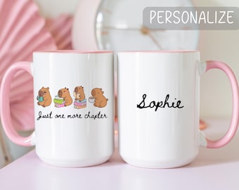 Just One More Chapter Mug – Book Lover Coffee Cup, Capybara Lover Mug, Reading Teacher Gift, Gift for Bookish Girls